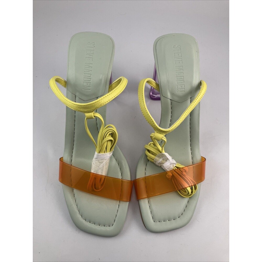 Steve Madden ELVY Women Yellow Lace-Up Orange Strap Purple Block Heel  6.5M - Picture 2 of 13